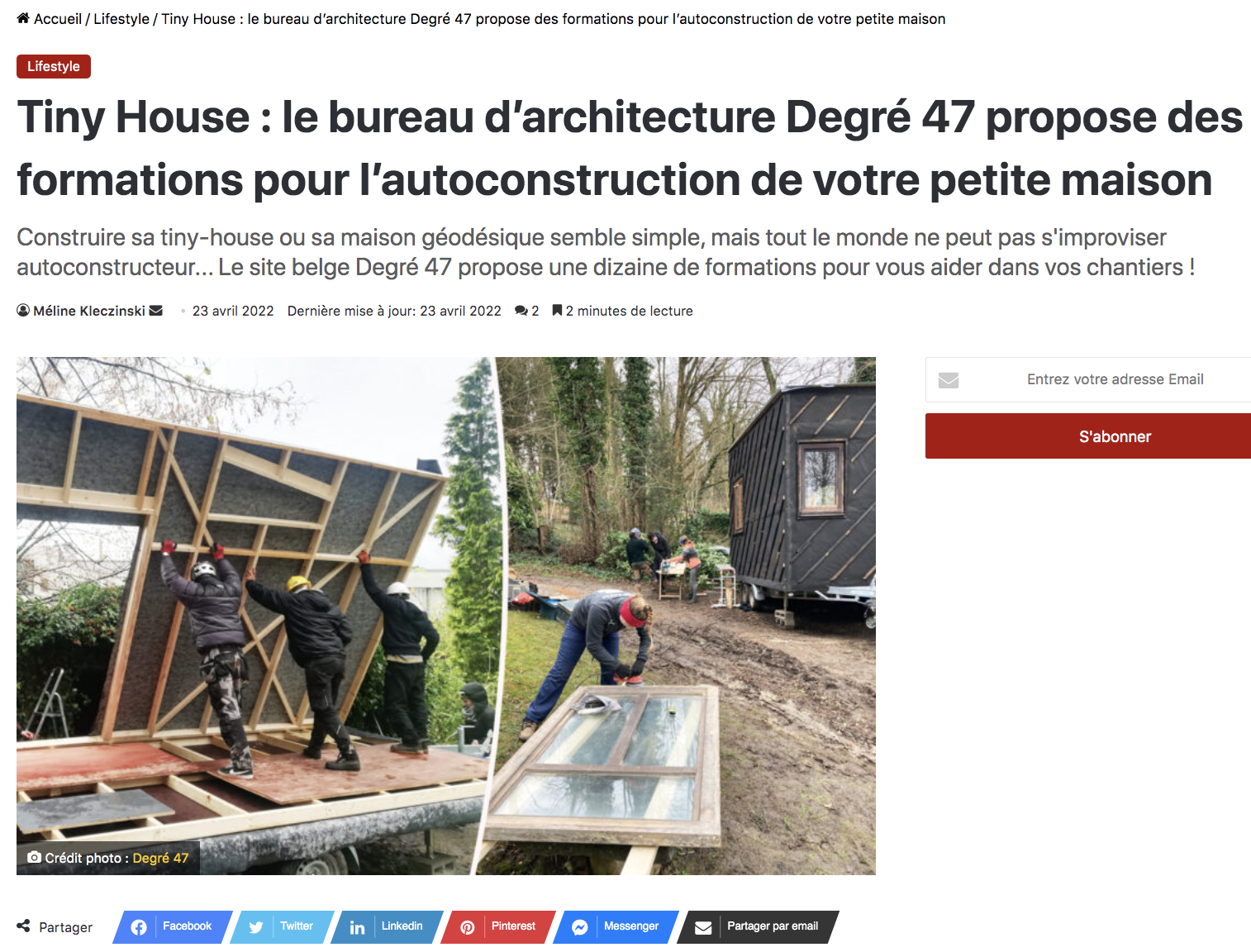 Aperçu : Neozone, « Tiny House : le bureau d’architecture Degré 47 propose des formations pour l’autoconstruction de votre petite maison »