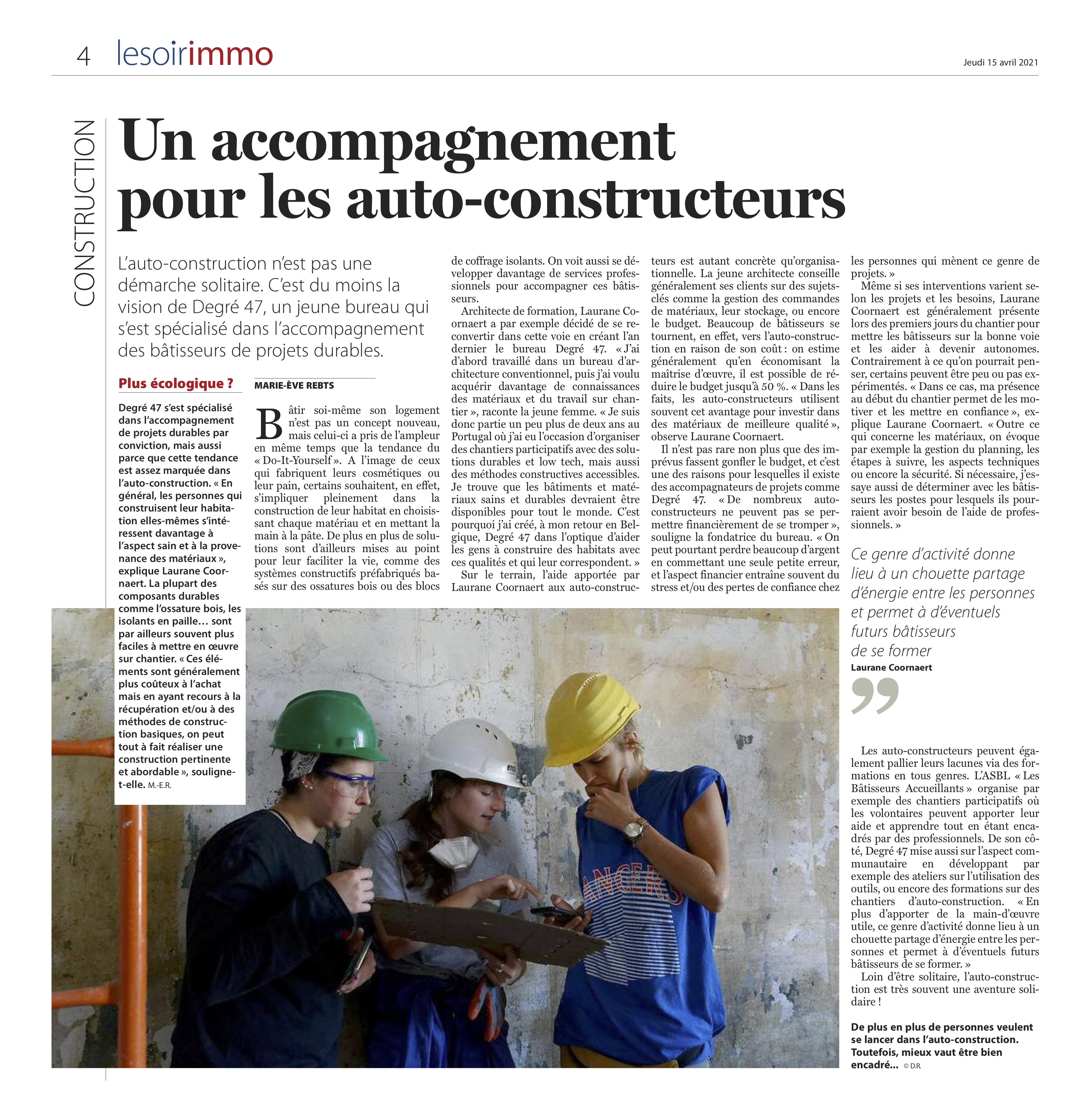 Aperçu : Le Soir Immo, « Un accompagnement pour les autoconstructeurs »