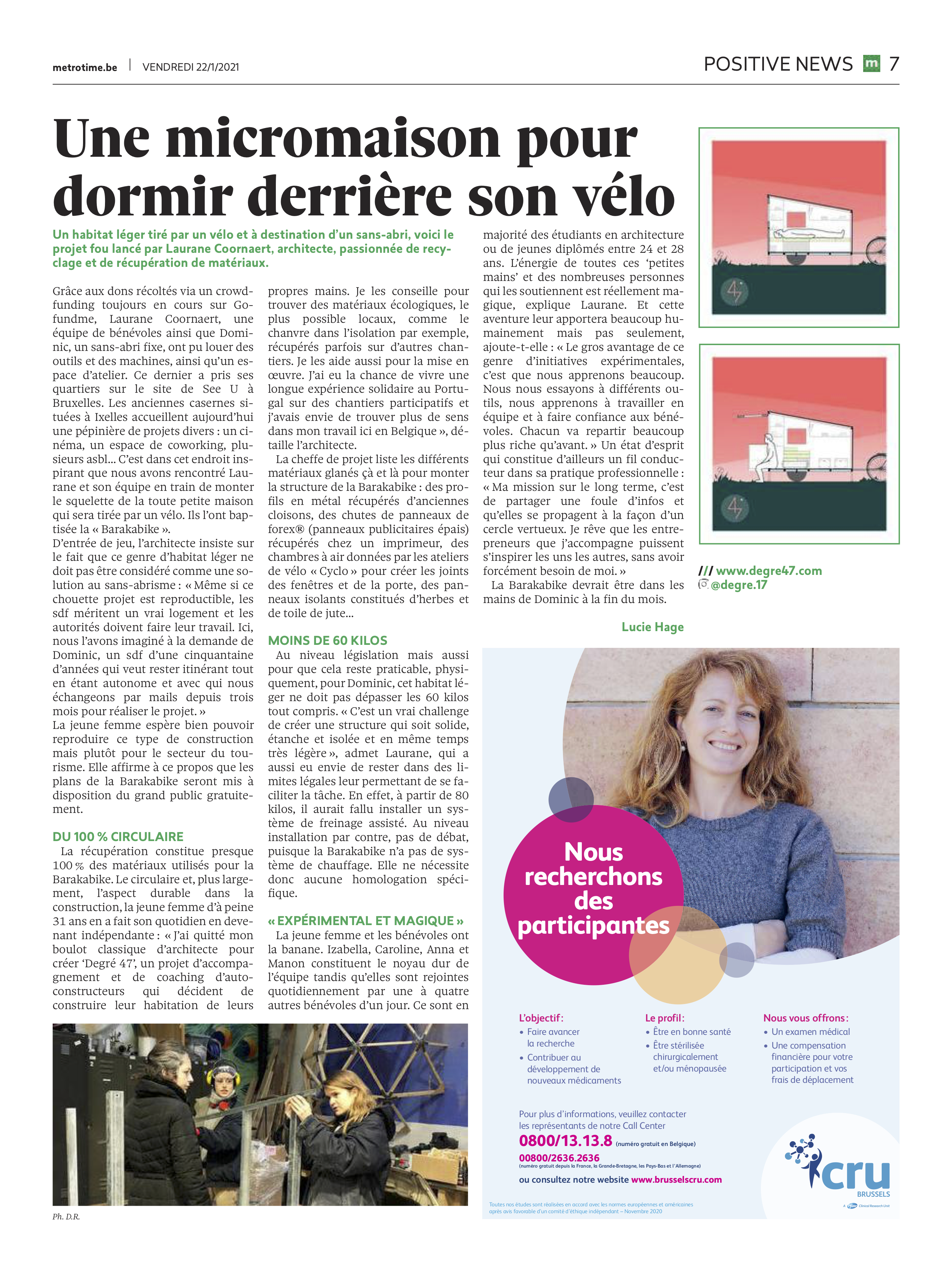 Aperçu : Metro, « Une micromaison pour dormir derrière son vélo »