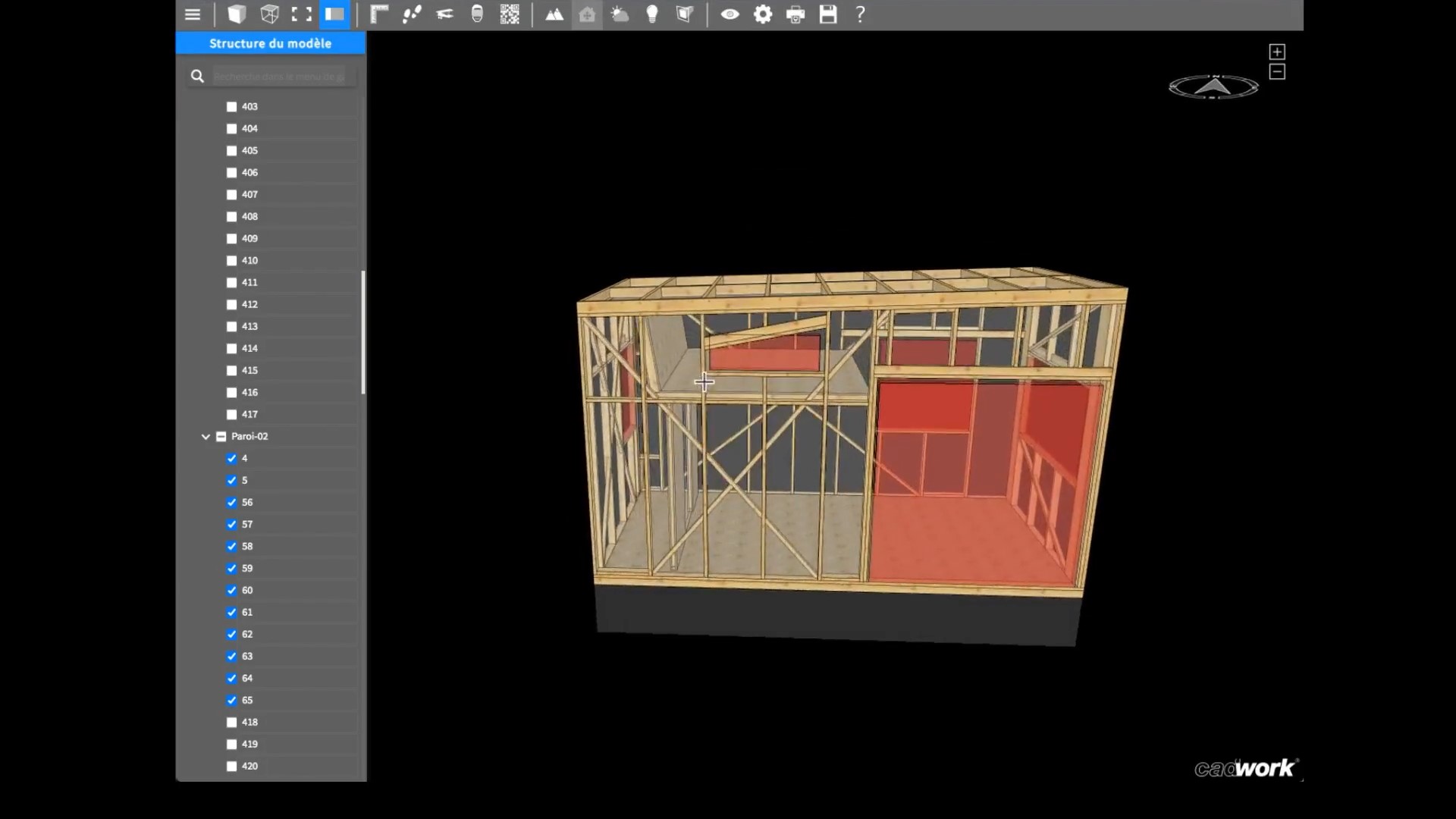 Structure bois de la tiny house vue en 3D